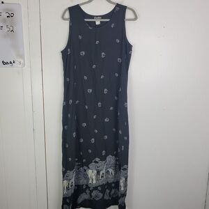 Vintage Caribou Midi Dress Womens M Safari Elephant Giraffe Africa Cabin 90s